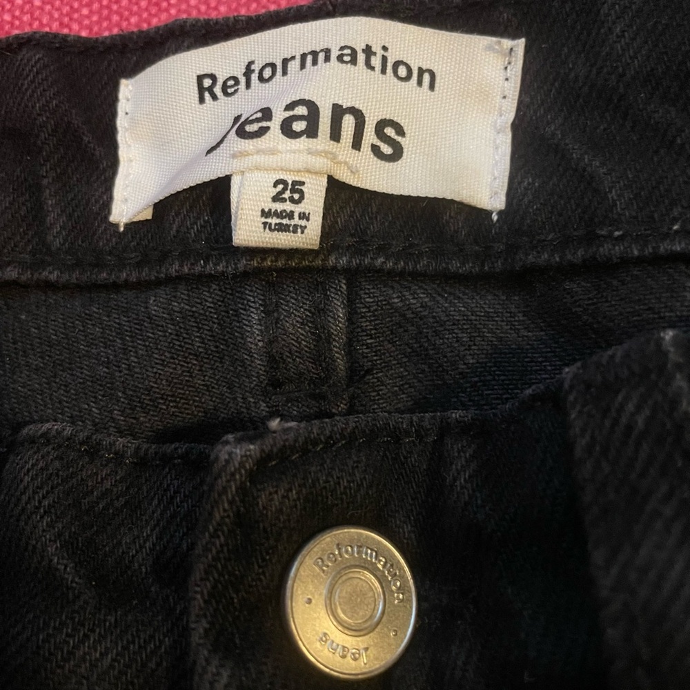 Reformation Women’s Black wide leg jeans size 25 waist.
